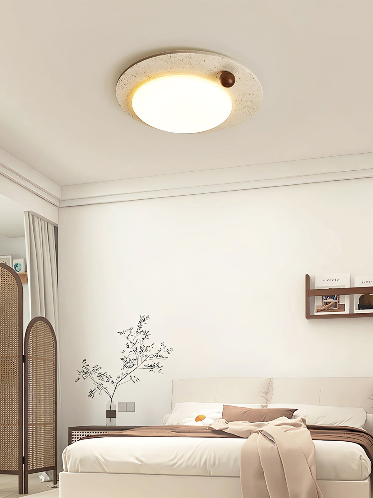 Aeolisk rund loftslampe i travertin