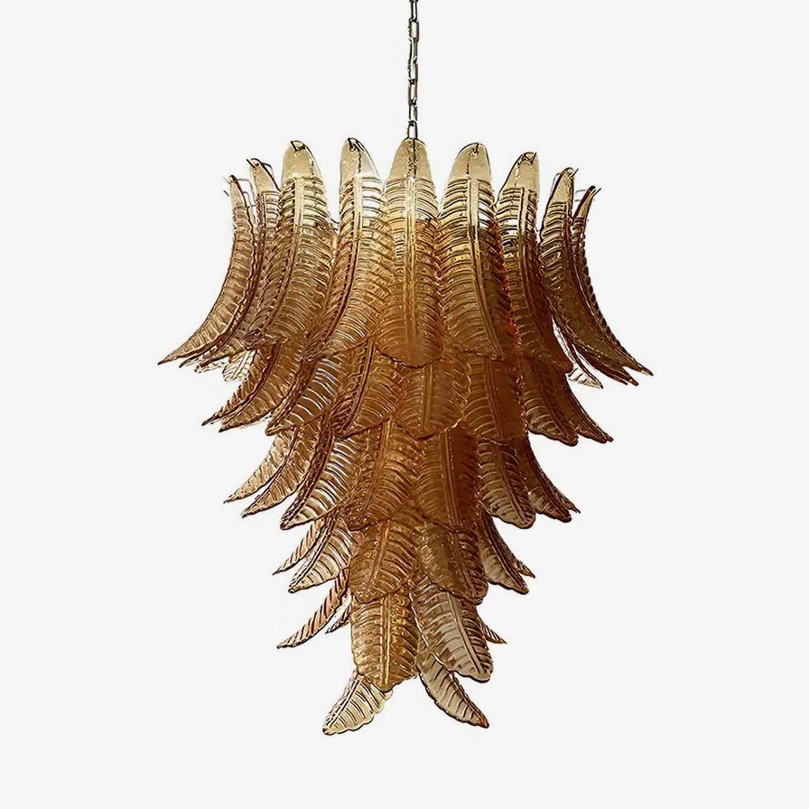 Veleena lysekrone med lagdelte blade i ravfarvet Murano-glas