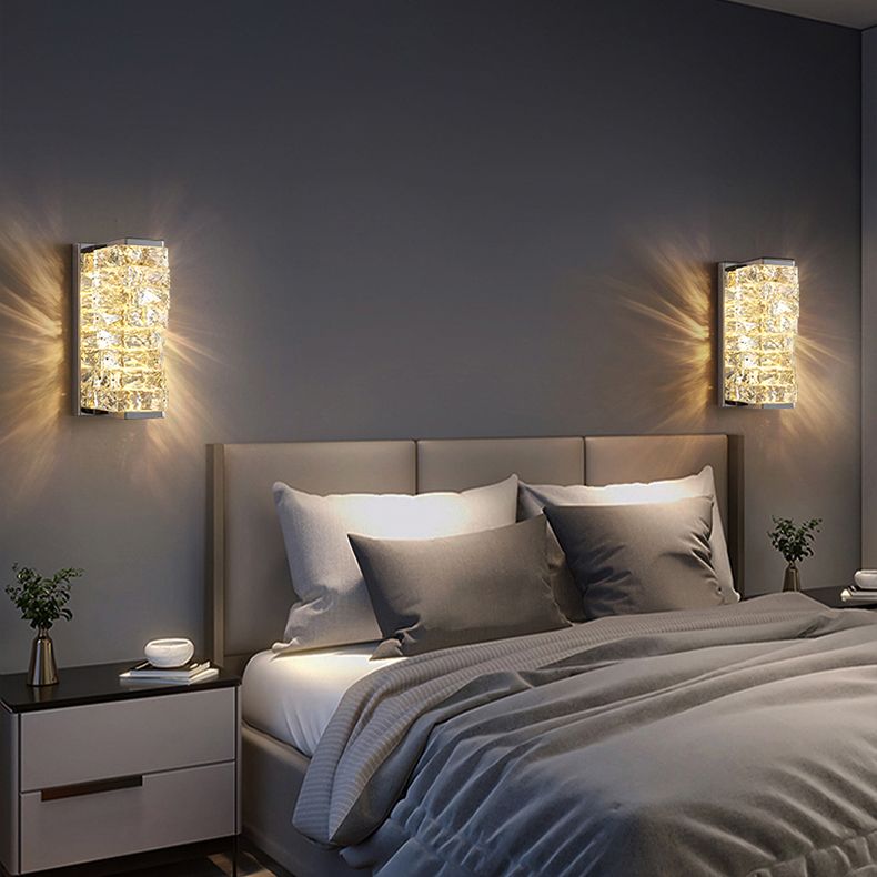 Kristy modern rektangulär LED-vägglampa i metall och kristall för sminkbord