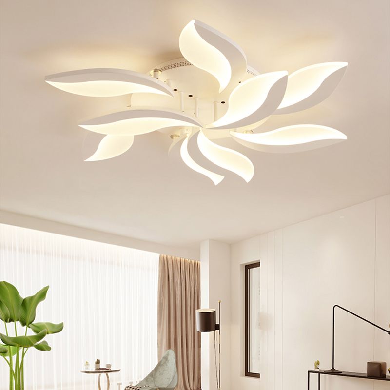 Arisha Minimalist Art Deco Flower Flush Mount Ceiling Light, White, Living Room