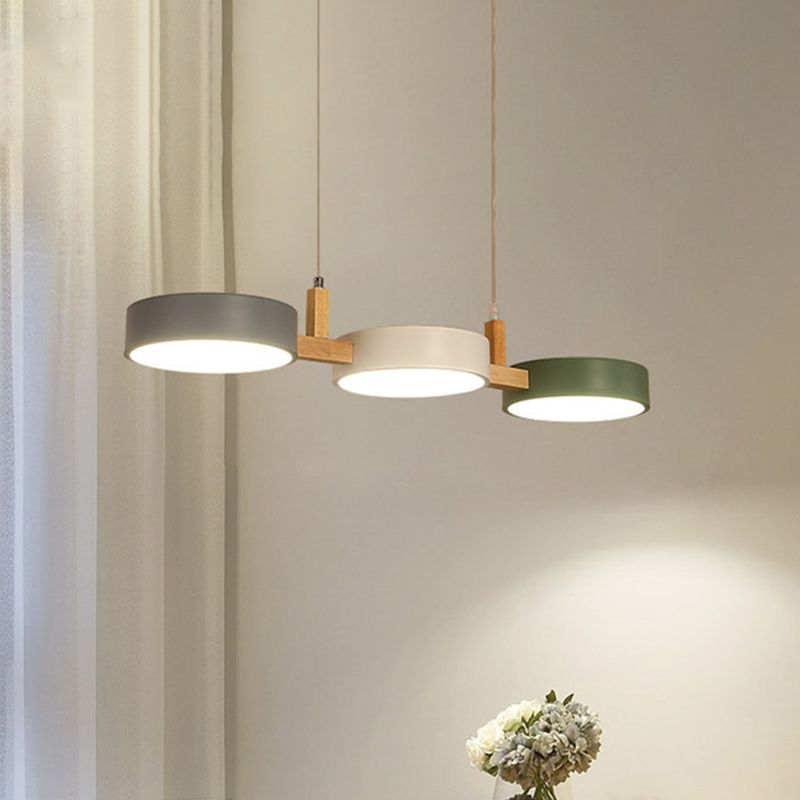 Aira Metal & Wood 3 Heads Circular LED Pendant Light