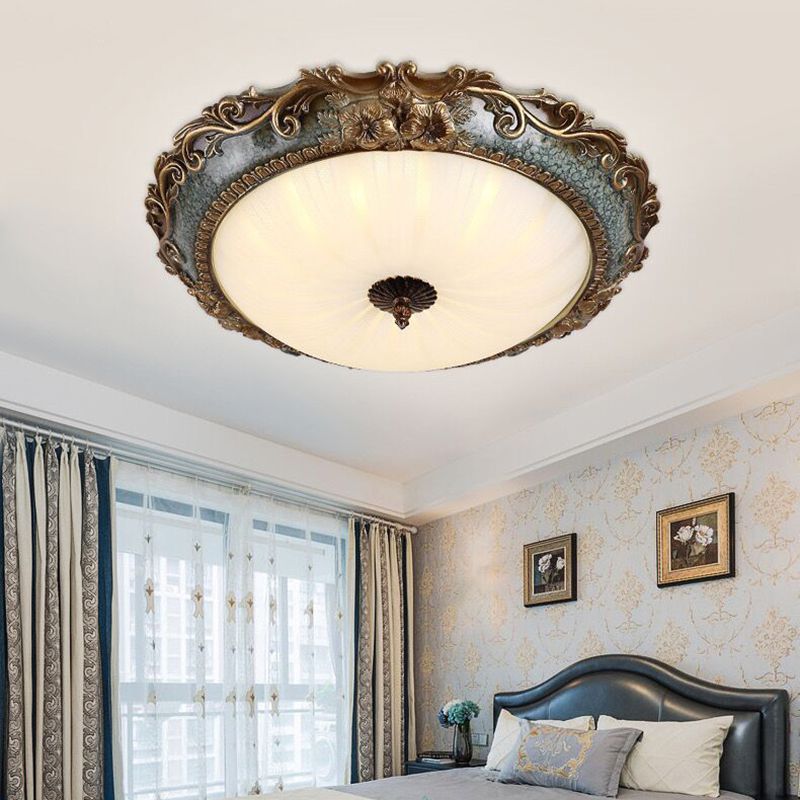 Tiffany Flush Mount Ceiling Light, Brass/Resin