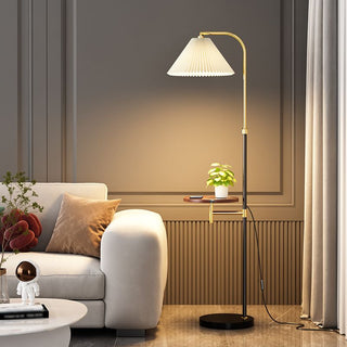 Ozawa Plisserad Golvlampa, Metall/Tyg, Guld-Svart/Guld, Sovrum