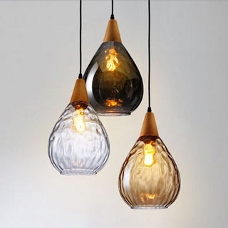 Avi Design Droppe Glas Trä LED Pendellampa Matbord Vardagsrum Köksö