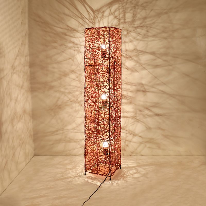 Ritta Retro Vase Wood Rattan Floor Lamp, White/Brown