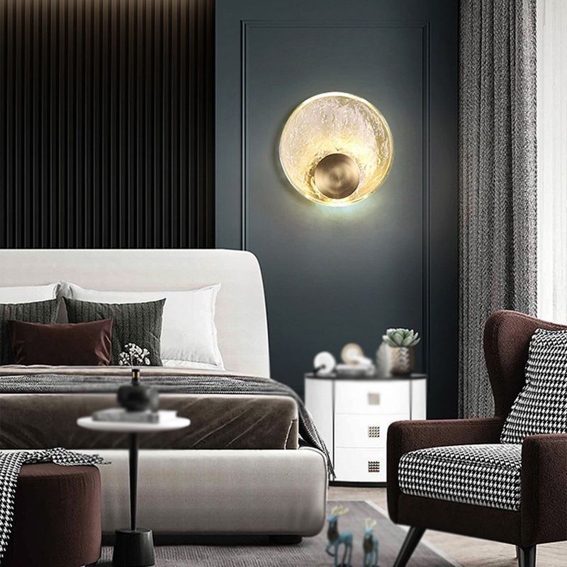 Kristy art deco-væglampe med globus i krystal og metal til soveværelset, guld