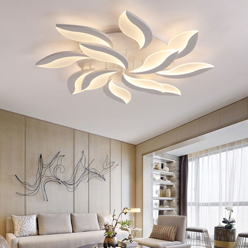 Arisha Minimalist Art Deco Flower Flush Mount Ceiling Light, White, Living Room