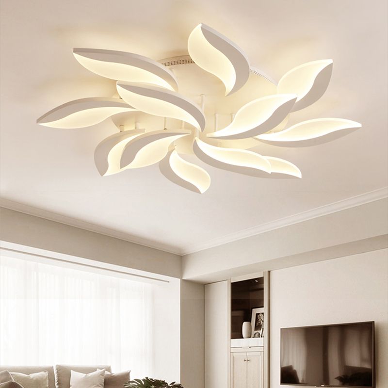 Arisha Minimalist Art Deco Flower Flush Mount Ceiling Light, White, Living Room