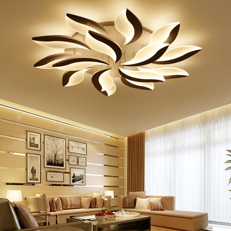 Arisha Minimalist Art Deco Flower Flush Mount Ceiling Light, White, Living Room