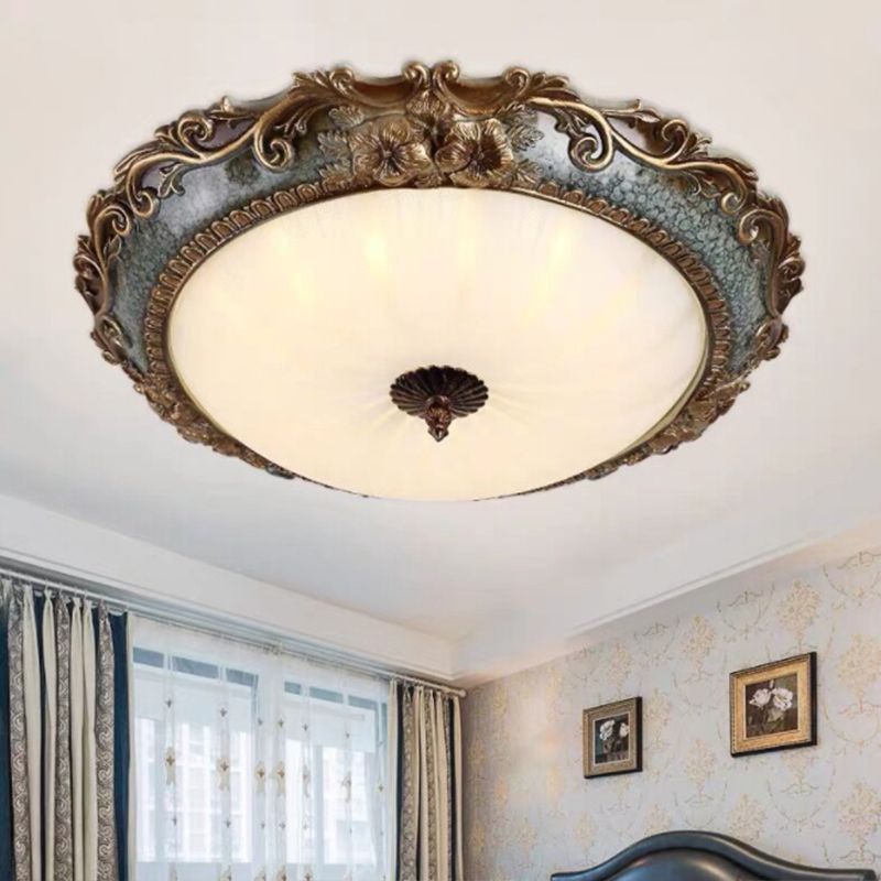 Tiffany Flush Mount Ceiling Light, Brass/Resin