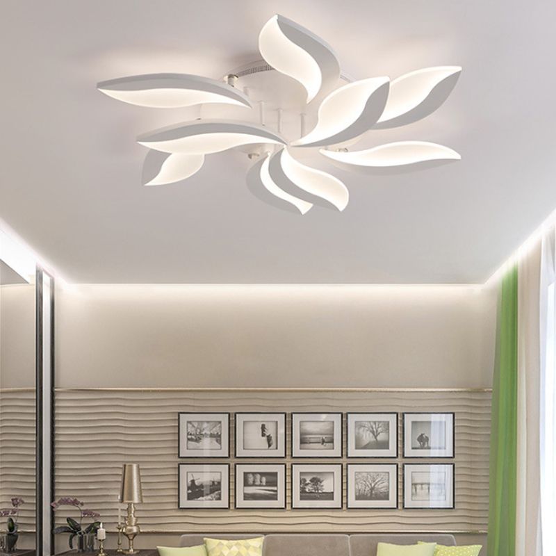 Arisha Minimalist Art Deco Flower Flush Mount Ceiling Light, White, Living Room