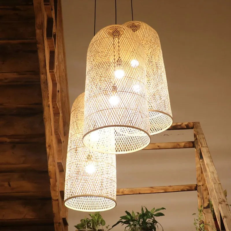 Ritta naturlig handgjord bambupendellampa med LED, sovrum