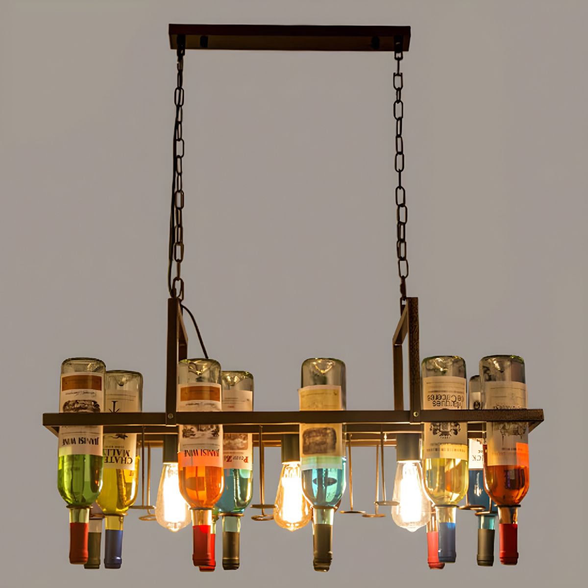 Austin Art Deco-pendellampe i glas formet som en vinflaske, rust