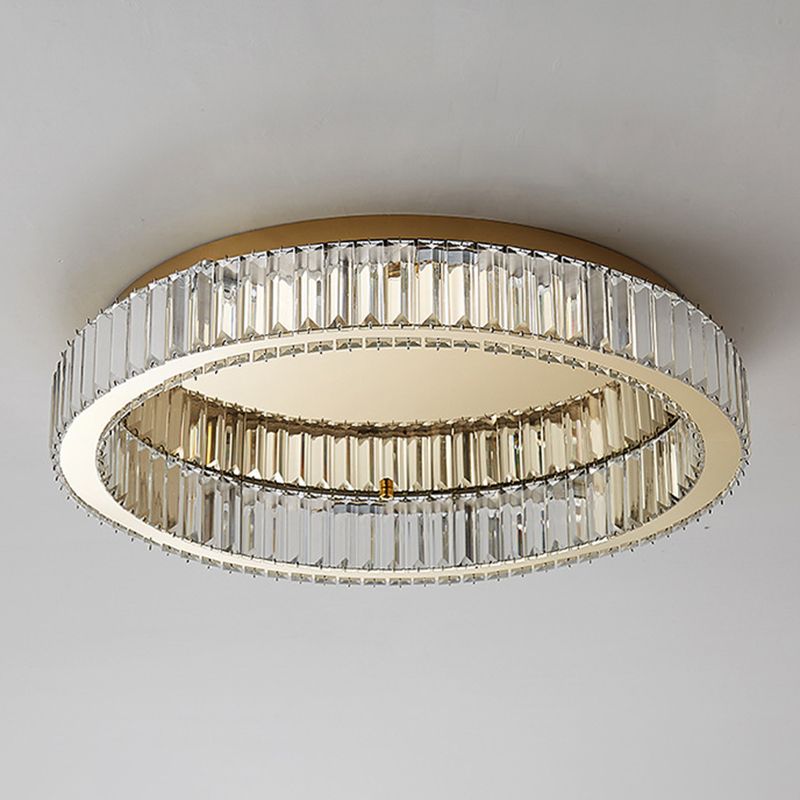 Kristy nútímalegt hringlaga kristalloftljós í art deco-stíl, gull, flatt við loft