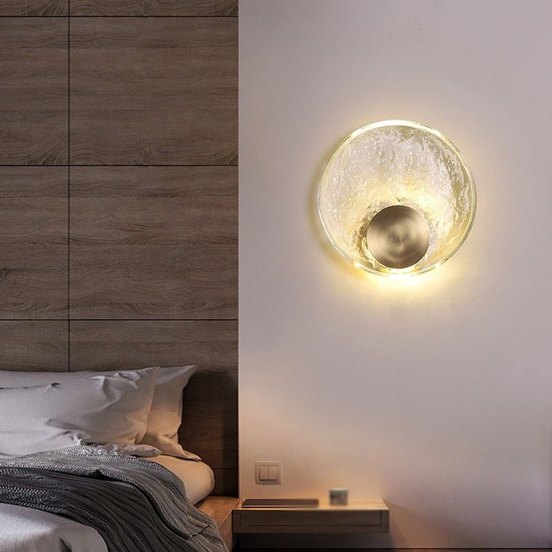 Kristy art deco-væglampe med globus i krystal og metal til soveværelset, guld