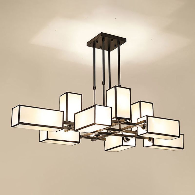 Arisha retro-firkantede pendellampe, metal/tekstil, sort/guld, stue