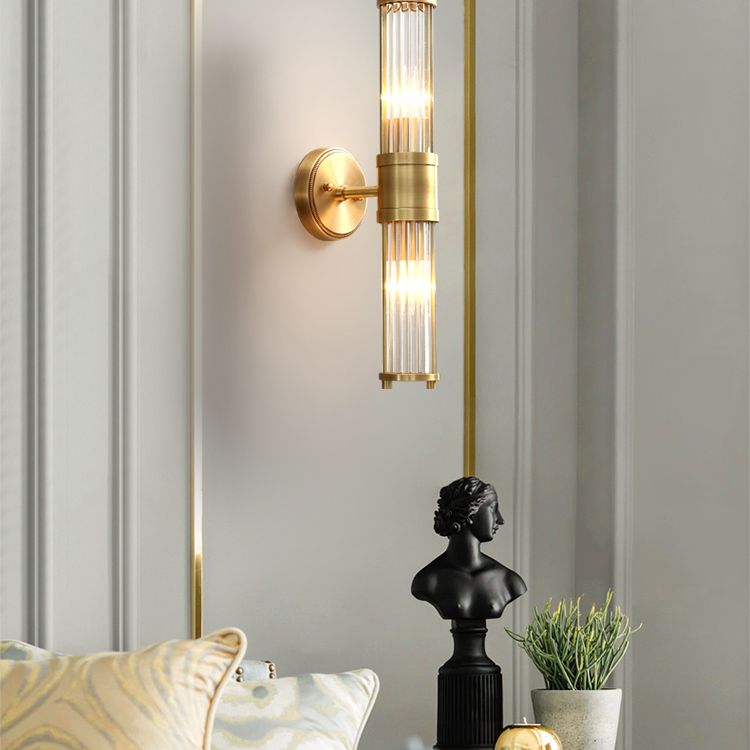 Kristy amerikansk cylindrisk elegant vägglampa med guldfärgat glas/metall
