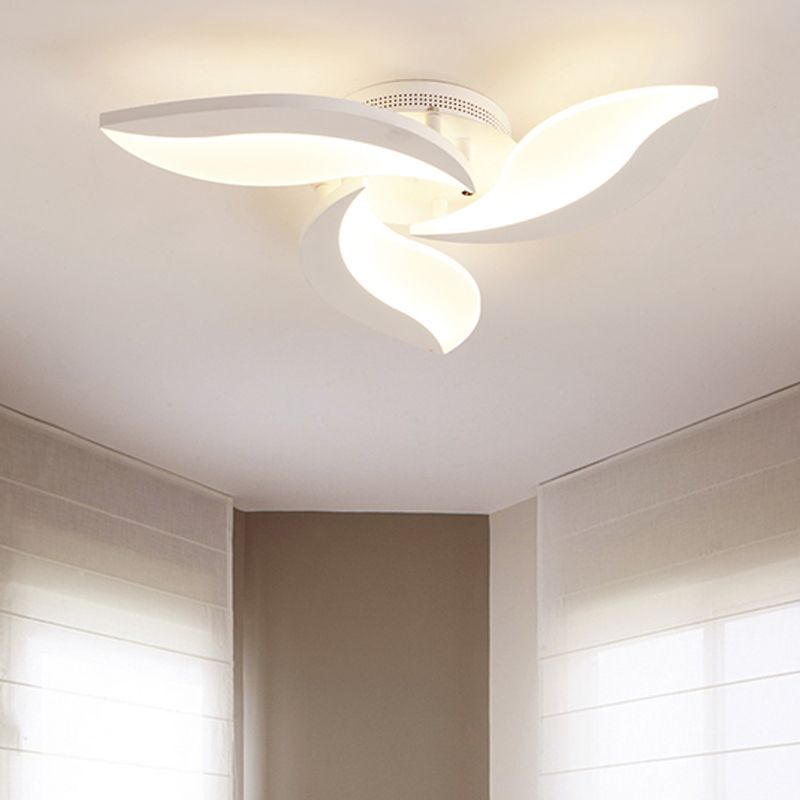 Arisha Minimalist Art Deco Flower Flush Mount Ceiling Light, White, Living Room