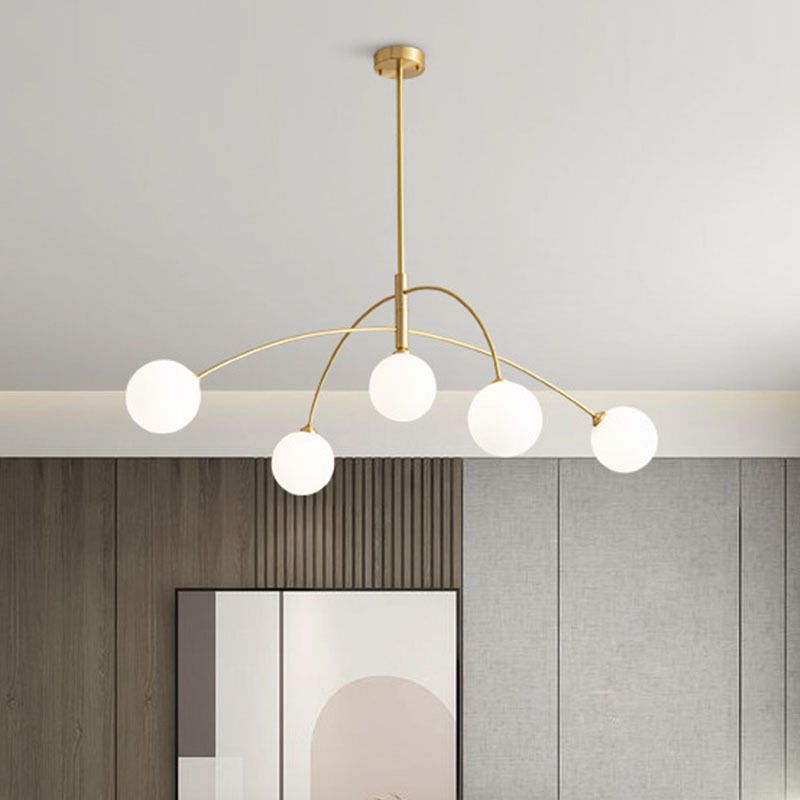 Valentina modern pendellampa med klot, metall/glas, svart/guldfärgad, sovrum