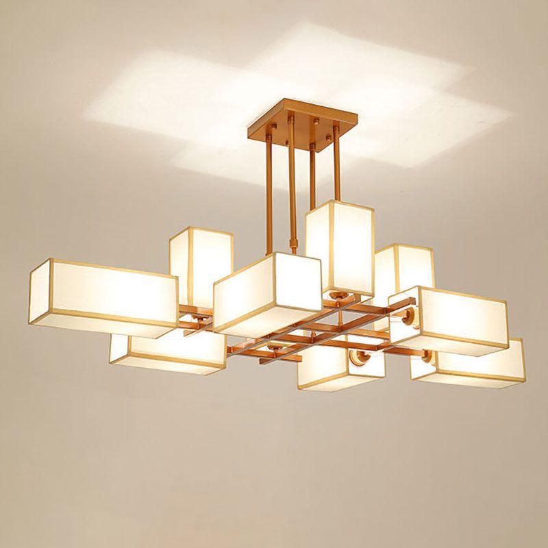 Arisha retro-firkantede pendellampe, metal/tekstil, sort/guld, stue