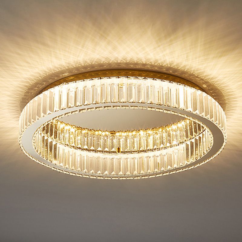 Kristy nútímalegt hringlaga kristalloftljós í art deco-stíl, gull, flatt við loft