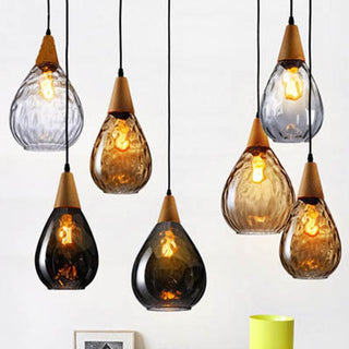 Avi Design Droppe Glas Trä LED Pendellampa Matbord Vardagsrum Köksö