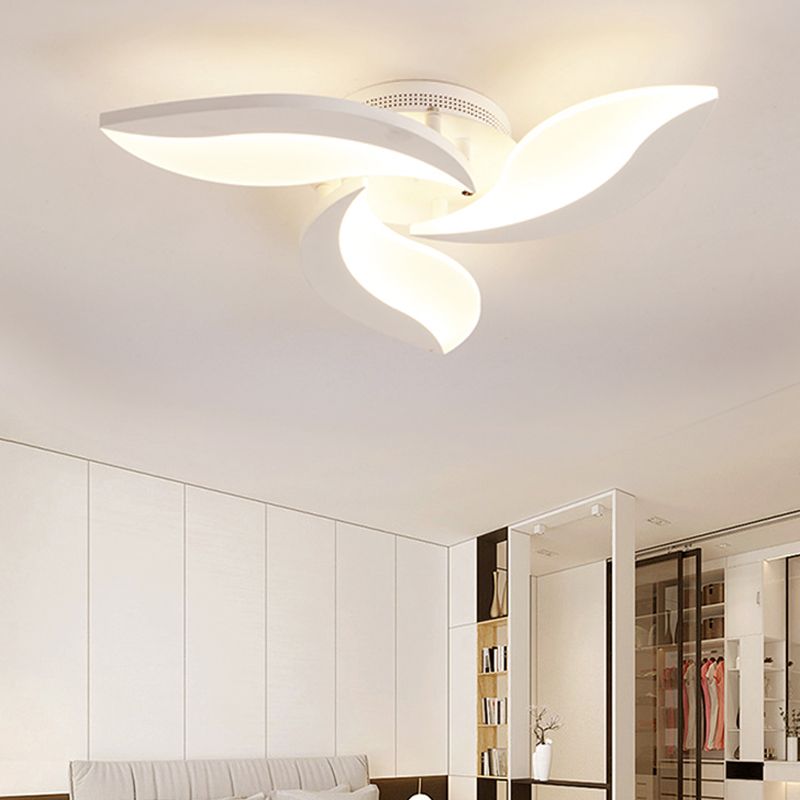 Arisha Minimalist Art Deco Flower Flush Mount Ceiling Light, White, Living Room