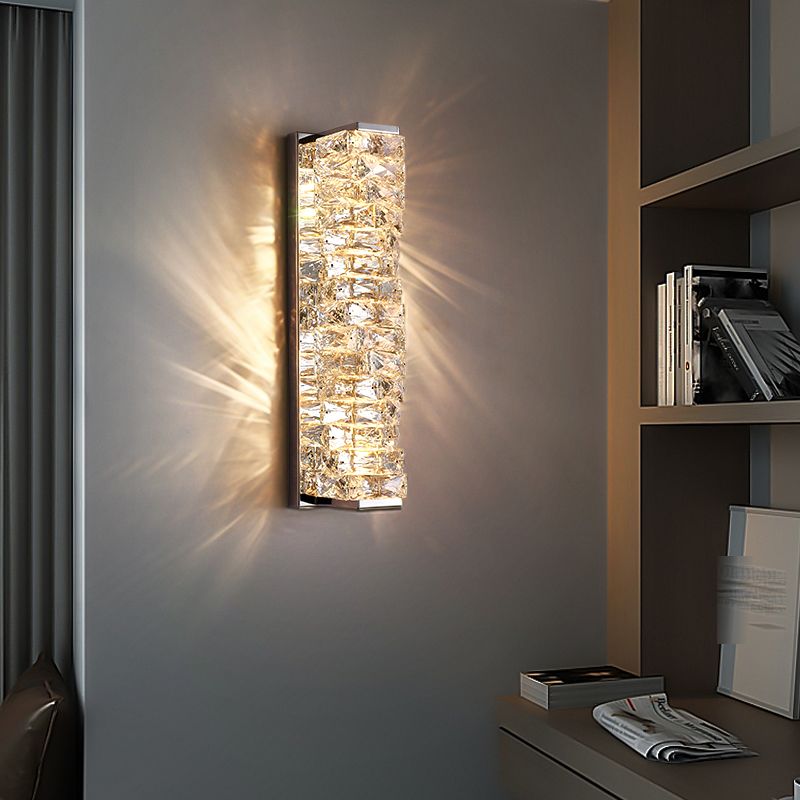 Kristy modern rektangulär LED-vägglampa i metall och kristall för sminkbord