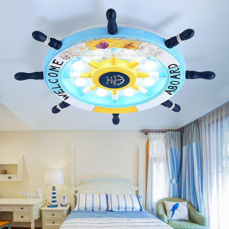 Aria modern skeppsrorsformad infälld taklampa i metall, vit/blå, för barn
