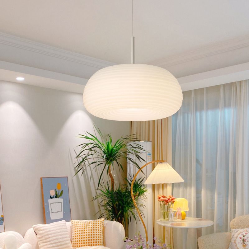 Zoriel Pendant Light White Glass Drum Shape