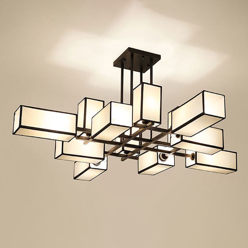 Arisha retro-firkantede pendellampe, metal/tekstil, sort/guld, stue