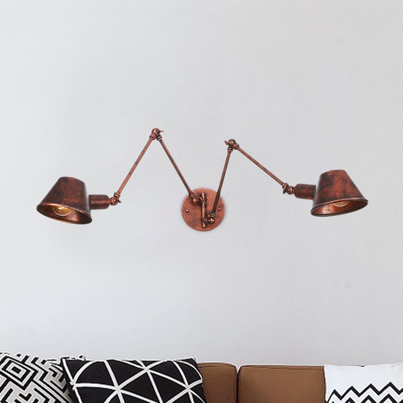Epoch vintage justerbar vägglampa i metall, svart/rost, sovrum