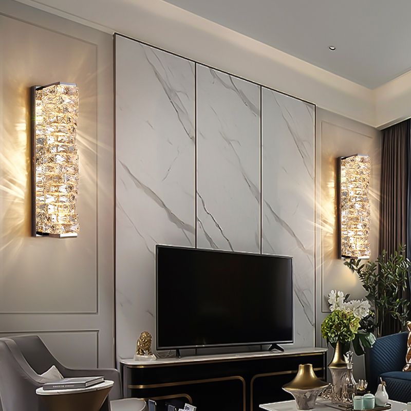 Kristy modern rektangulär LED-vägglampa i metall och kristall för sminkbord