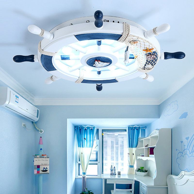 Aria modern skeppsrorsformad infälld taklampa i metall, vit/blå, för barn