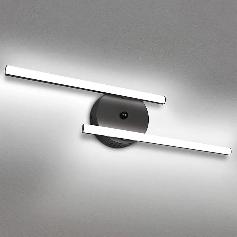 Arisha modern dubbellinjär LED-vägglampa för sminkspegel, svart/silver