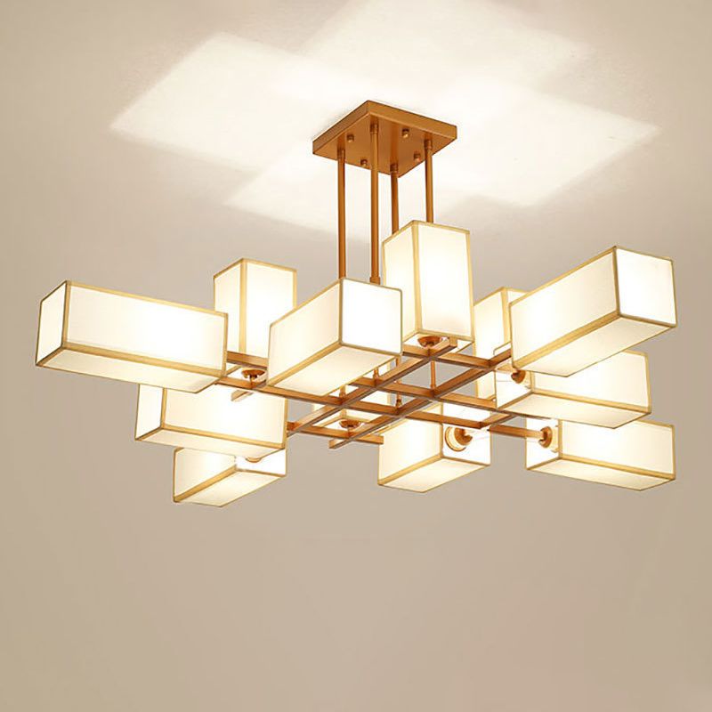 Arisha retro-firkantede pendellampe, metal/tekstil, sort/guld, stue