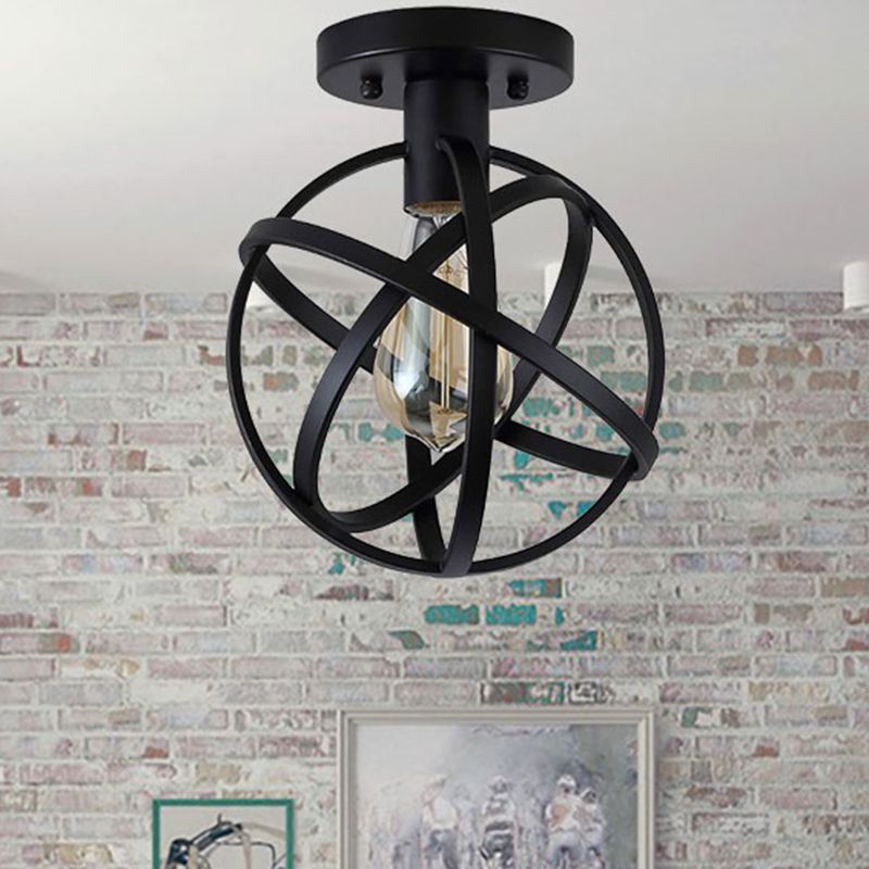 Arisha retro globuslanterne-flushloftslampe i metal, sort