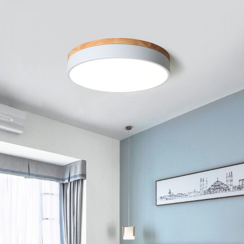 Aria Nordic LED Round Flush Mount Ceiling Light Wood Color