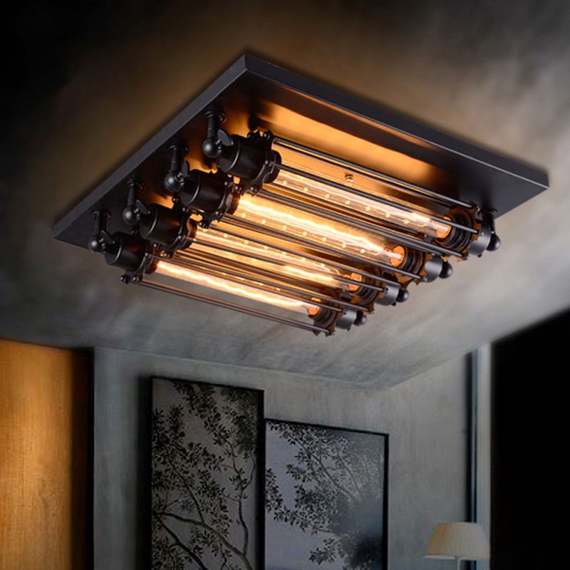 Austin vintage rørformet loftslampe i metal til direkte montering, sort, stue