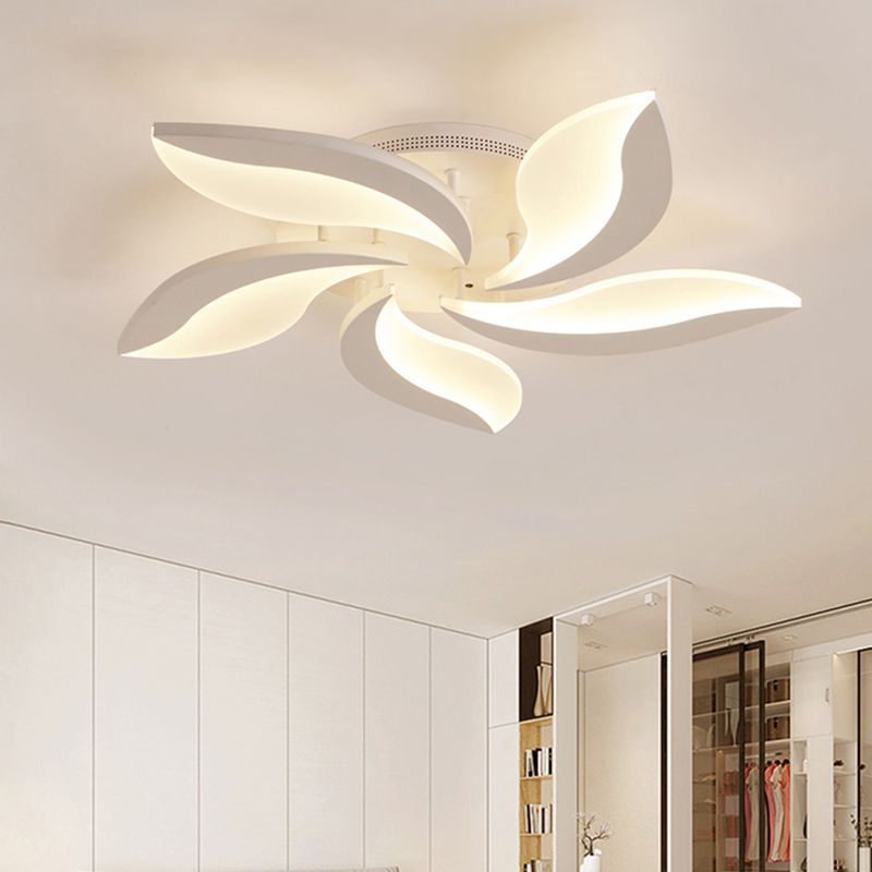 Arisha Minimalist Art Deco Flower Flush Mount Ceiling Light, White, Living Room