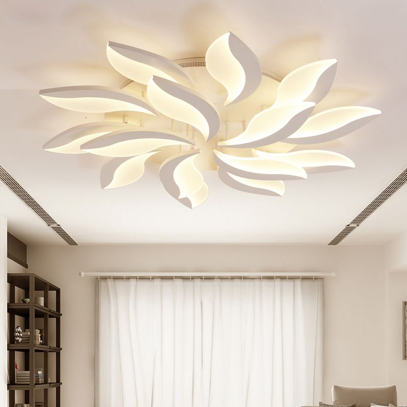 Arisha Minimalist Art Deco Flower Flush Mount Ceiling Light, White, Living Room