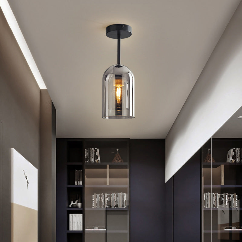 Valentina Modern Cylinder Semi-Flush Mount Clear Glass Ceiling Light, Cognac/Grey