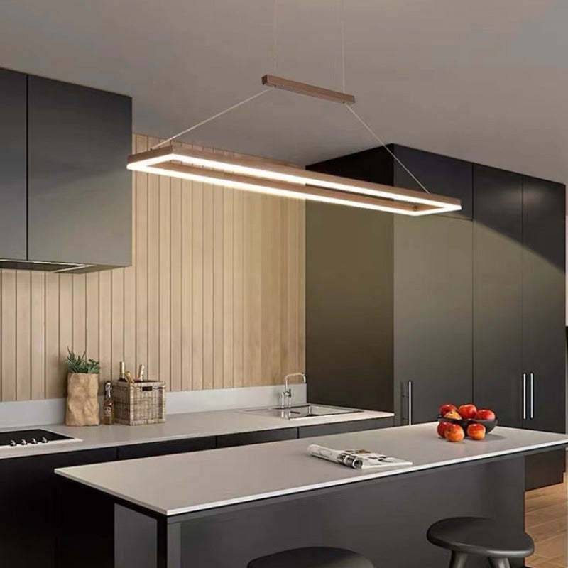 Nexil Modern Rectangular Hanging Pendant Light, Gold/Coffee