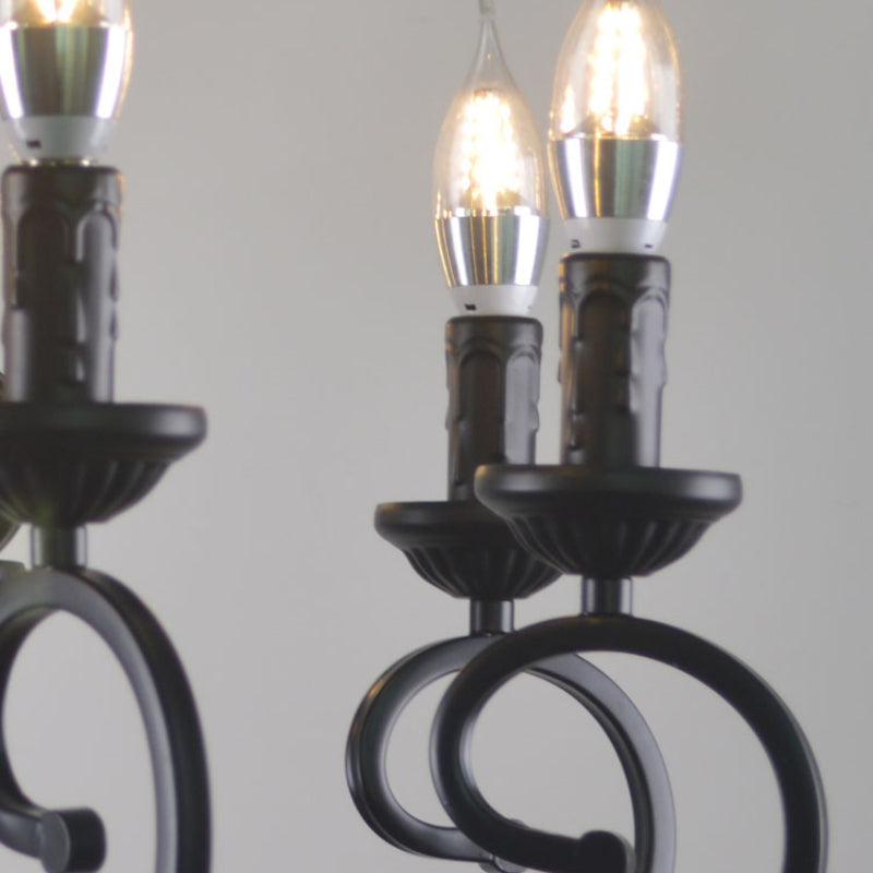 Silva kreativ retro-ljuskrona med stearinljus, svart metall, sovrum