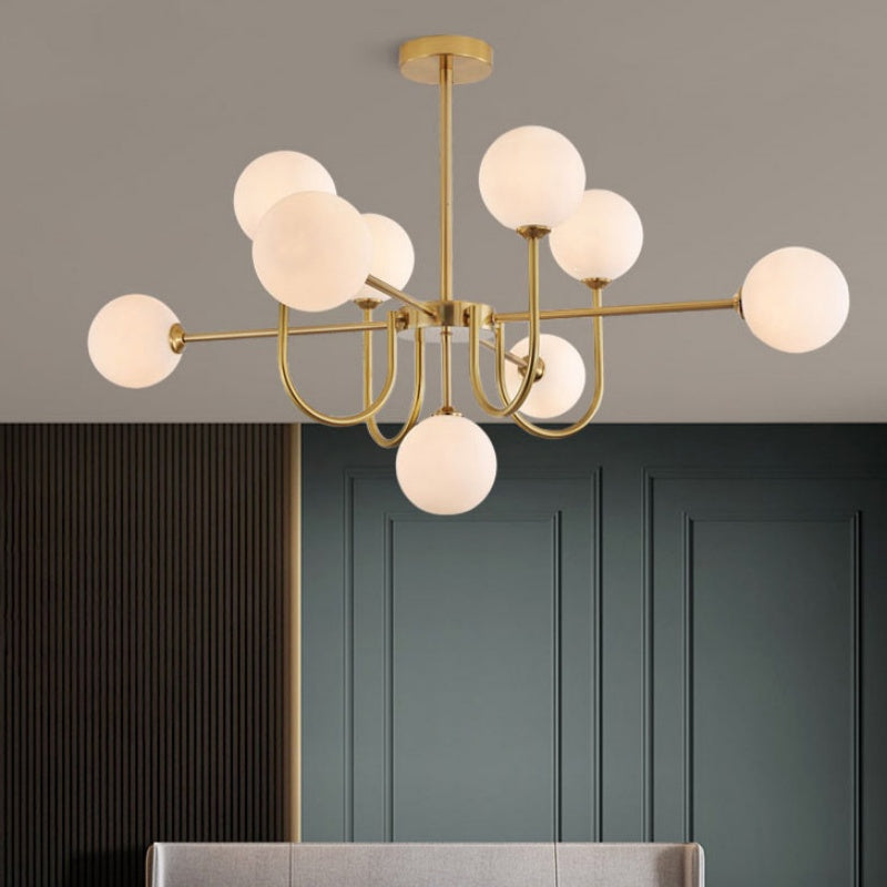 Valentina moderne LED-loftslampe i guld og glas til stue/spisestue/soveværelse