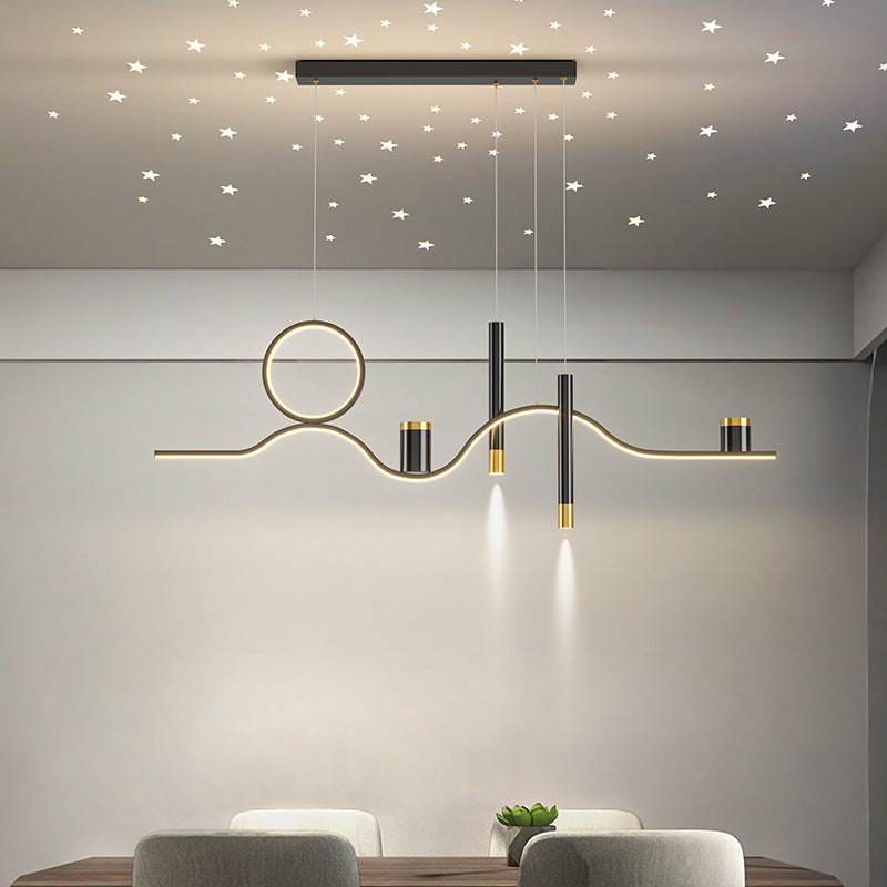 Arisha Modern Metal Linear Starry Night Pendant Light, Black