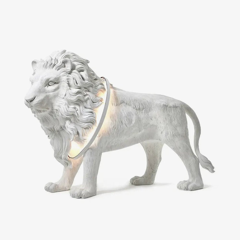 Brynis gulvlampe med løveskulptur