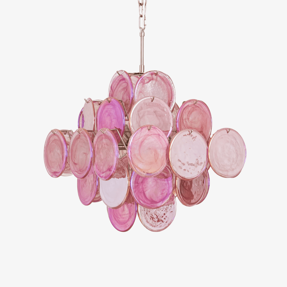 Candeeiro de teto Celeian romântico de discos de vidro rosa, com camadas