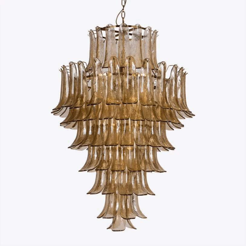 Lykne lysekrone med ravfarvede Murano-glasblade i midcentury-stil
