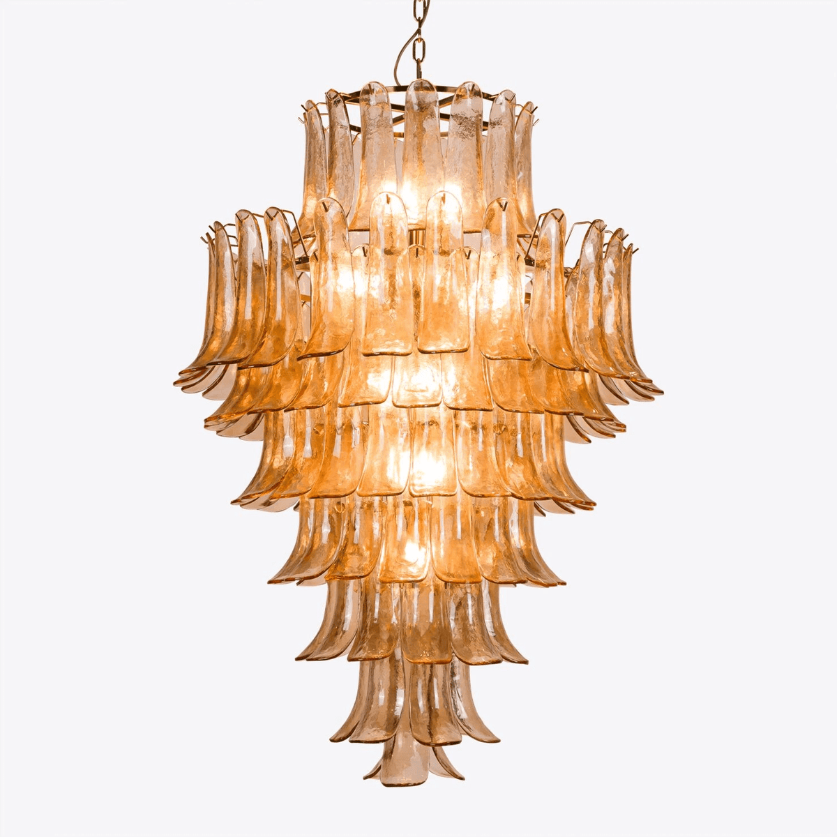 Lykne lysekrone med ravfarvede Murano-glasblade i midcentury-stil